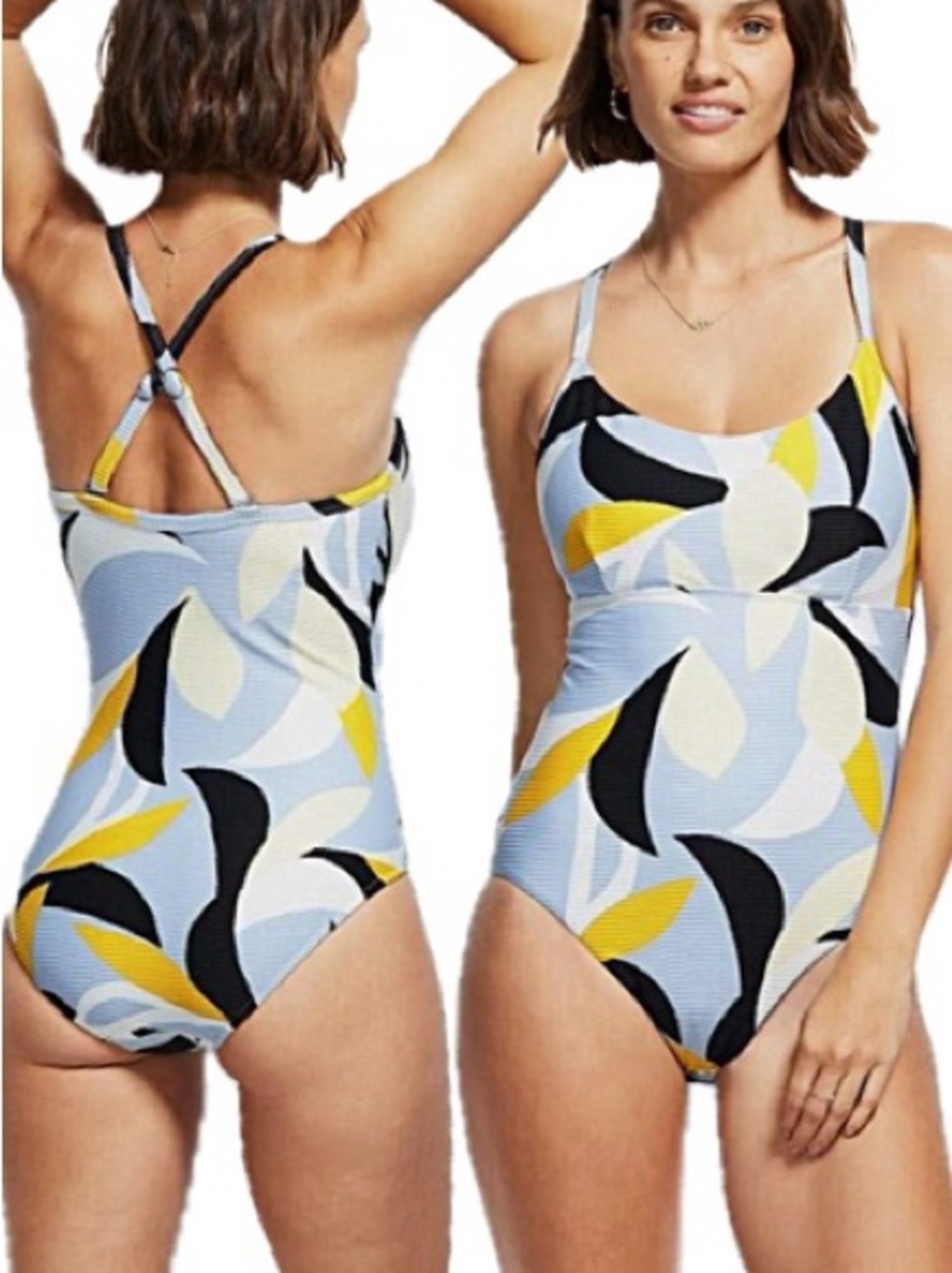 NWT Seafolly Aloha Scoop Neck One Piece Swim Suit Size 12 Ribbed Geometric Print